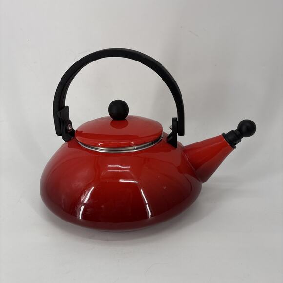 Vintage Le Creuset Cherry Red Enamel Whistling Tea Kettle Pot 1.5L 1.6 Qt - Picture 1 of 10